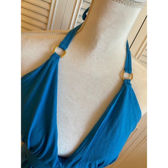 Vintage Moda International Halter Dress aqua Blue Large - Picture 3 of 5